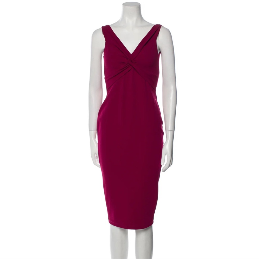 Nookie Red/Maroon V-Neck Off the Shoulder Knee Length Dress